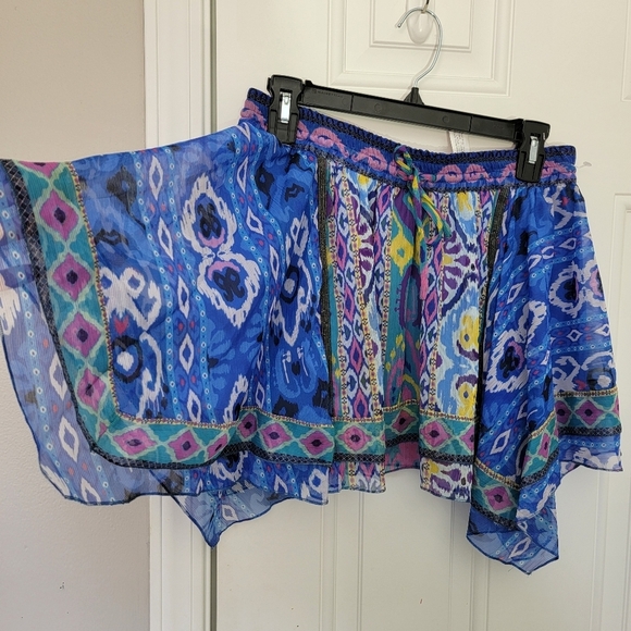 NWOT ZARA Geometric Mini Skirt Lined Asymmetric Hem Purple Blue Flowy Small - Picture 3 of 11